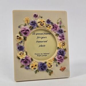 Flowers Inc Balloons Pansy Floral Picture Frame 3D Resin Purple Yellow Butterfly